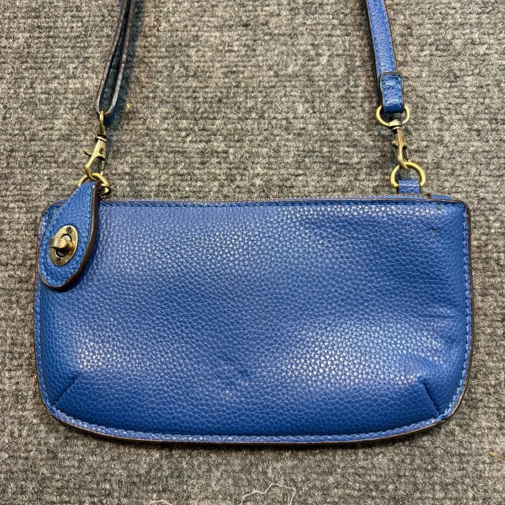 Joy Pasar Blue Leather small Crossbody Bag Gold Tone Hardware Adjustable Strap